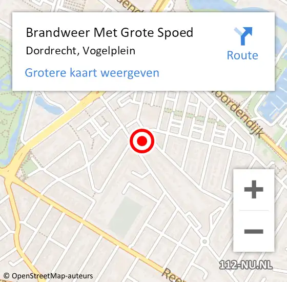 Locatie op kaart van de 112 melding: Brandweer Met Grote Spoed Naar Dordrecht, Vogelplein op 4 februari 2024 06:06