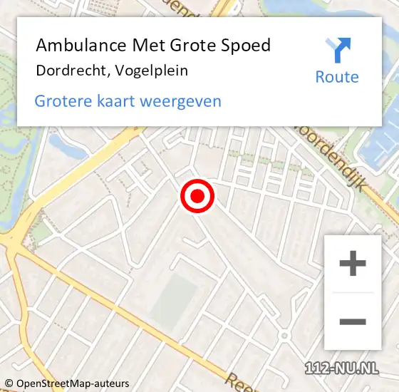 Locatie op kaart van de 112 melding: Ambulance Met Grote Spoed Naar Dordrecht, Vogelplein op 4 februari 2024 06:08