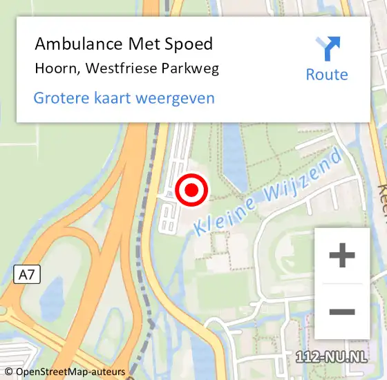 Locatie op kaart van de 112 melding: Ambulance Met Spoed Naar Hoorn, Westfriese Parkweg op 4 februari 2024 06:11