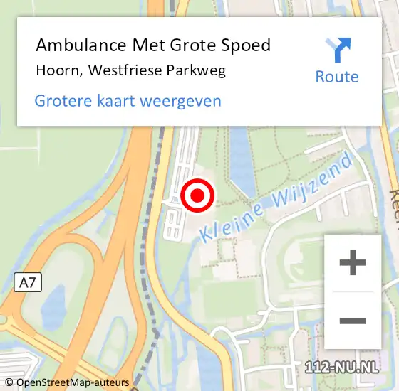 Locatie op kaart van de 112 melding: Ambulance Met Grote Spoed Naar Hoorn, Westfriese Parkweg op 4 februari 2024 06:16