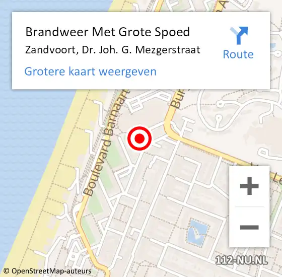 Locatie op kaart van de 112 melding: Brandweer Met Grote Spoed Naar Zandvoort, Dr. Joh. G. Mezgerstraat op 4 februari 2024 06:40
