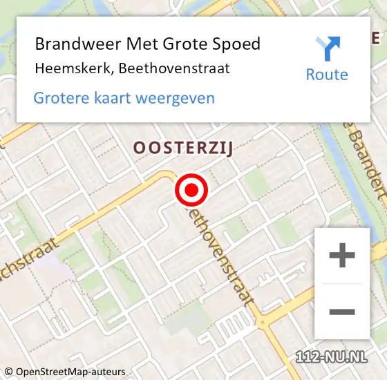 Locatie op kaart van de 112 melding: Brandweer Met Grote Spoed Naar Heemskerk, Beethovenstraat op 4 februari 2024 06:45
