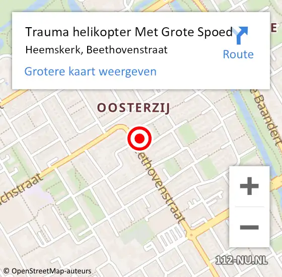 Locatie op kaart van de 112 melding: Trauma helikopter Met Grote Spoed Naar Heemskerk, Beethovenstraat op 4 februari 2024 06:46