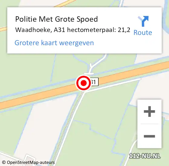 Locatie op kaart van de 112 melding: Politie Met Grote Spoed Naar Waadhoeke, A31 hectometerpaal: 21,2 op 4 februari 2024 08:39