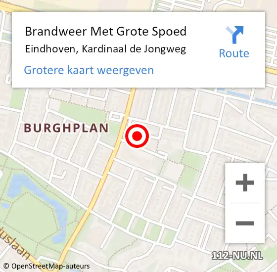 Locatie op kaart van de 112 melding: Brandweer Met Grote Spoed Naar Eindhoven, Kardinaal de Jongweg op 4 februari 2024 09:00