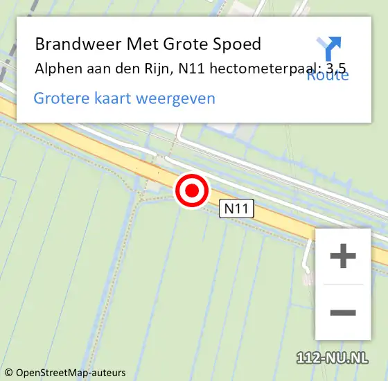 Locatie op kaart van de 112 melding: Brandweer Met Grote Spoed Naar Alphen aan den Rijn, N11 hectometerpaal: 3,5 op 4 februari 2024 09:22