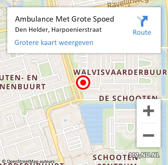 Locatie op kaart van de 112 melding: Ambulance Met Grote Spoed Naar Den Helder, Harpoenierstraat op 4 februari 2024 09:36