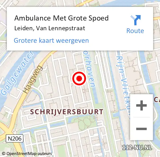 Locatie op kaart van de 112 melding: Ambulance Met Grote Spoed Naar Leiden, Van Lennepstraat op 4 februari 2024 10:22