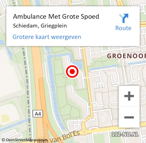 Locatie op kaart van de 112 melding: Ambulance Met Grote Spoed Naar Schiedam, Griegplein op 4 februari 2024 10:44