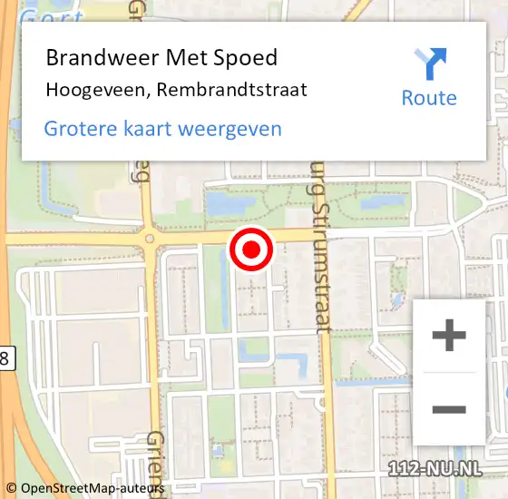 Locatie op kaart van de 112 melding: Brandweer Met Spoed Naar Hoogeveen, Rembrandtstraat op 4 februari 2024 11:46