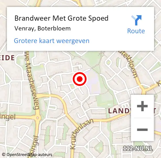 Locatie op kaart van de 112 melding: Brandweer Met Grote Spoed Naar Venray, Boterbloem op 4 februari 2024 11:52