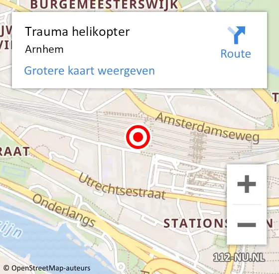 Locatie op kaart van de 112 melding: Trauma helikopter Arnhem op 4 februari 2024 11:58