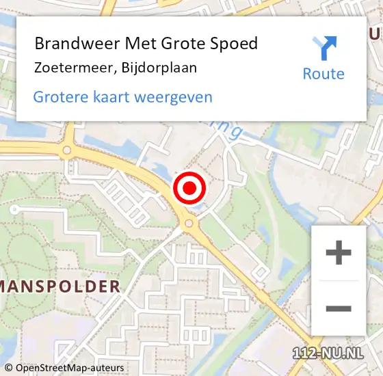 Locatie op kaart van de 112 melding: Brandweer Met Grote Spoed Naar Zoetermeer, Bijdorplaan op 4 februari 2024 12:03