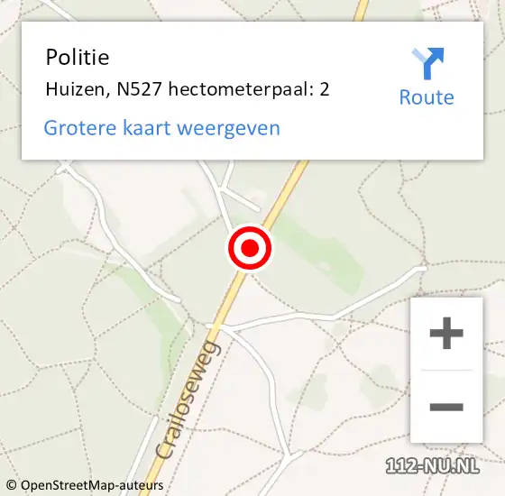 Locatie op kaart van de 112 melding: Politie Huizen, N527 hectometerpaal: 2 op 4 februari 2024 12:14