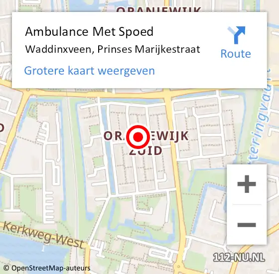 Locatie op kaart van de 112 melding: Ambulance Met Spoed Naar Waddinxveen, Prinses Marijkestraat op 4 februari 2024 12:33