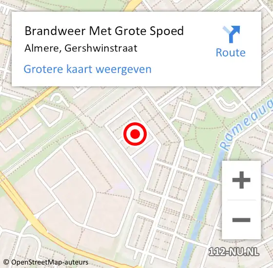 Locatie op kaart van de 112 melding: Brandweer Met Grote Spoed Naar Almere, Gershwinstraat op 4 februari 2024 12:39