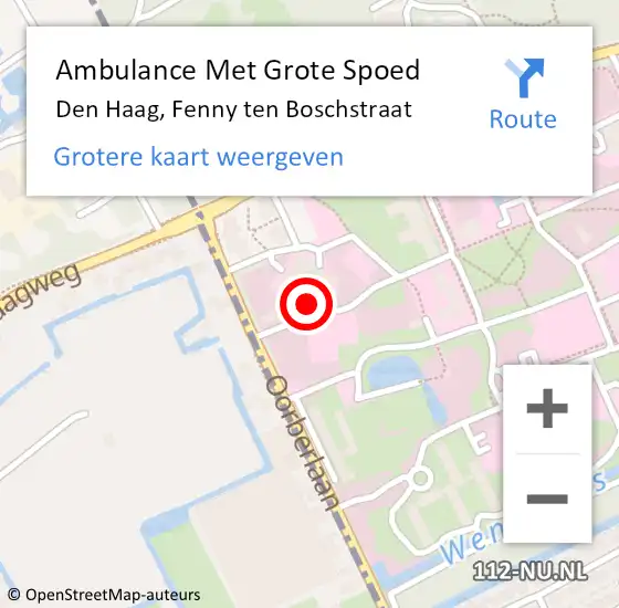 Locatie op kaart van de 112 melding: Ambulance Met Grote Spoed Naar Den Haag, Fenny ten Boschstraat op 4 februari 2024 12:42