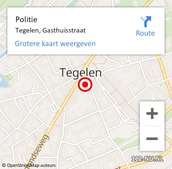 Locatie op kaart van de 112 melding: Politie Tegelen, Gasthuisstraat op 4 februari 2024 13:04