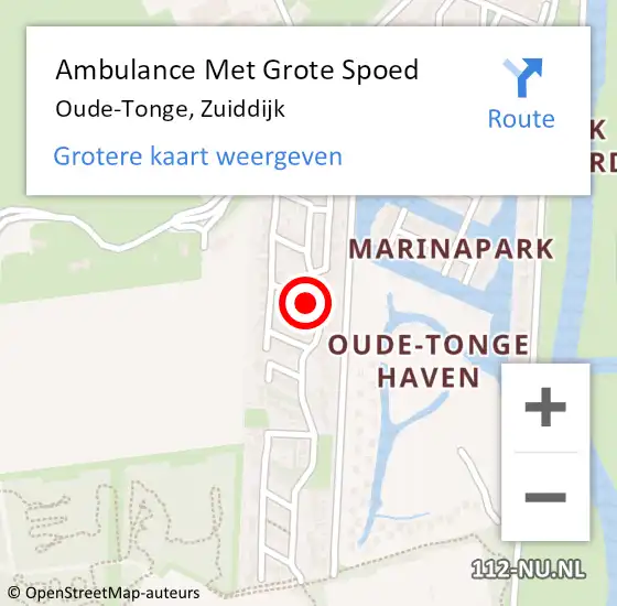 Locatie op kaart van de 112 melding: Ambulance Met Grote Spoed Naar Oude-Tonge, Zuiddijk op 4 februari 2024 13:15