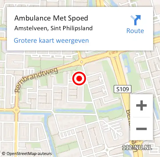 Locatie op kaart van de 112 melding: Ambulance Met Spoed Naar Amstelveen, Sint Philipsland op 4 februari 2024 13:18