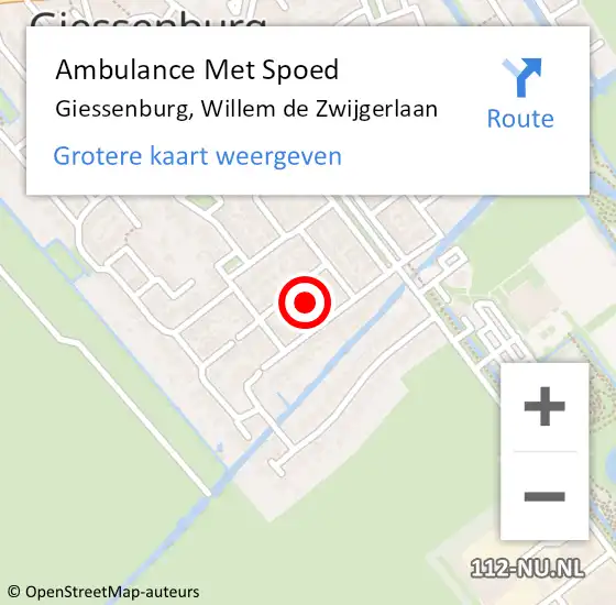 Locatie op kaart van de 112 melding: Ambulance Met Spoed Naar Giessenburg, Willem de Zwijgerlaan op 4 februari 2024 13:33