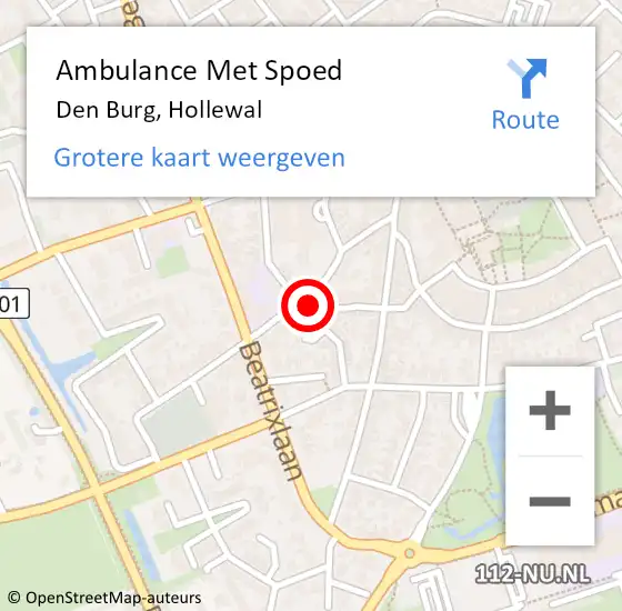 Locatie op kaart van de 112 melding: Ambulance Met Spoed Naar Den Burg, Hollewal op 4 februari 2024 13:41