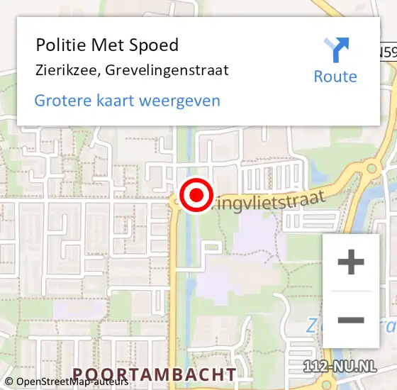 Locatie op kaart van de 112 melding: Politie Met Spoed Naar Zierikzee, Grevelingenstraat op 4 februari 2024 14:13