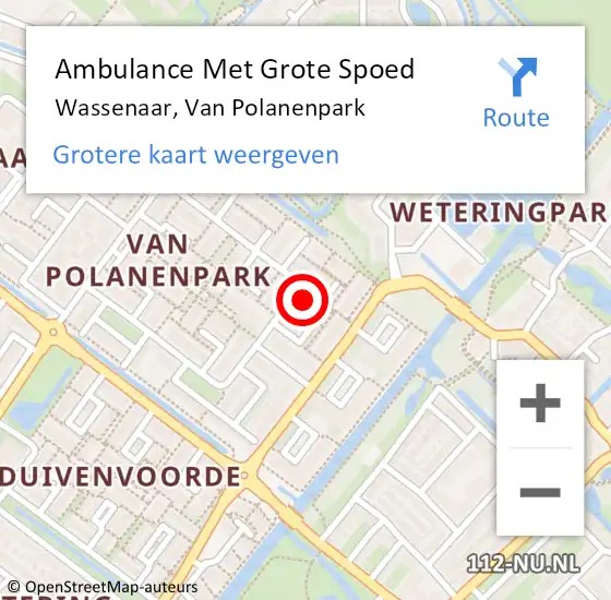 Locatie op kaart van de 112 melding: Ambulance Met Grote Spoed Naar Wassenaar, Van Polanenpark op 4 februari 2024 14:15