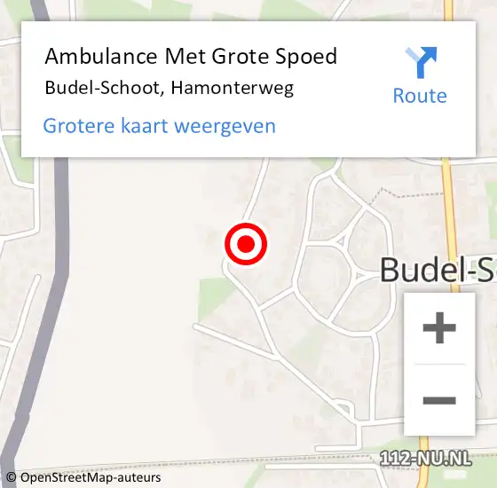 Locatie op kaart van de 112 melding: Ambulance Met Grote Spoed Naar Budel-Schoot, Hamonterweg op 4 februari 2024 14:17