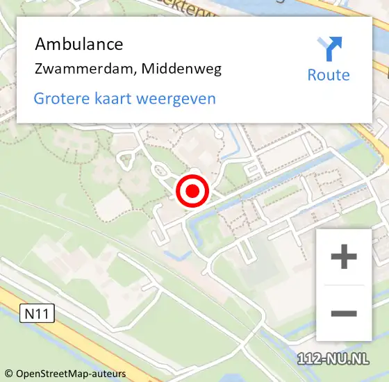 Locatie op kaart van de 112 melding: Ambulance Zwammerdam, Middenweg op 4 februari 2024 14:19
