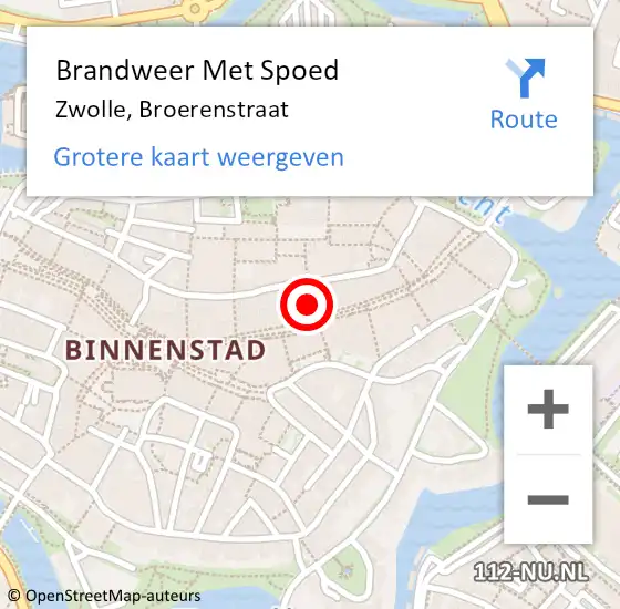 Locatie op kaart van de 112 melding: Brandweer Met Spoed Naar Zwolle, Broerenstraat op 4 februari 2024 14:28