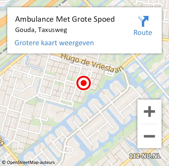 Locatie op kaart van de 112 melding: Ambulance Met Grote Spoed Naar Gouda, Taxusweg op 4 februari 2024 14:28