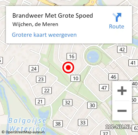 Locatie op kaart van de 112 melding: Brandweer Met Grote Spoed Naar Wijchen, de Meren op 4 februari 2024 14:30