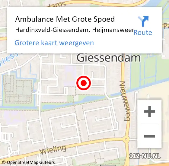 Locatie op kaart van de 112 melding: Ambulance Met Grote Spoed Naar Hardinxveld-Giessendam, Heijmansweer op 4 februari 2024 14:48