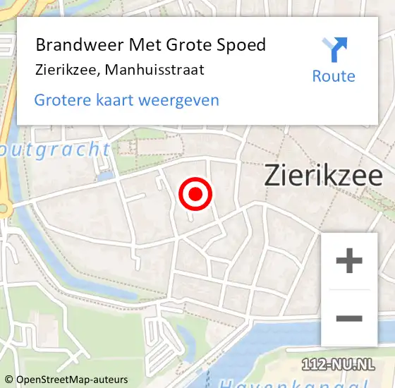 Locatie op kaart van de 112 melding: Brandweer Met Grote Spoed Naar Zierikzee, Manhuisstraat op 4 februari 2024 14:48