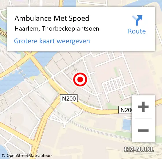 Locatie op kaart van de 112 melding: Ambulance Met Spoed Naar Haarlem, Thorbeckeplantsoen op 4 februari 2024 14:53