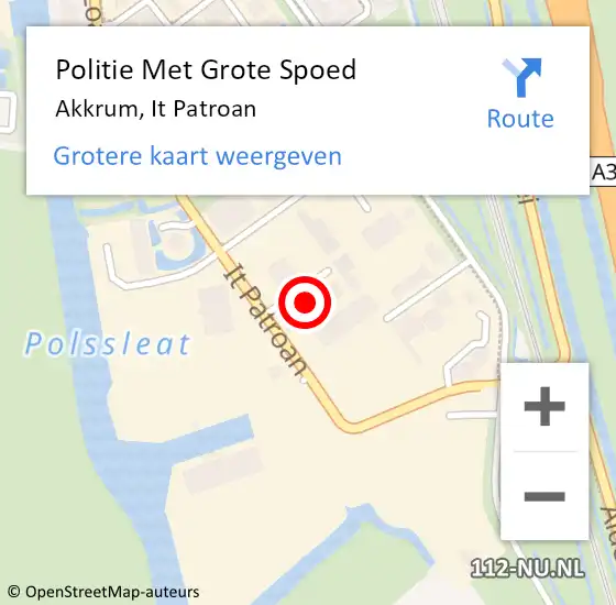 Locatie op kaart van de 112 melding: Politie Met Grote Spoed Naar Akkrum, It Patroan op 4 februari 2024 15:11