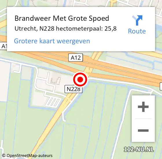 Locatie op kaart van de 112 melding: Brandweer Met Grote Spoed Naar Utrecht, N228 hectometerpaal: 25,8 op 4 februari 2024 15:14