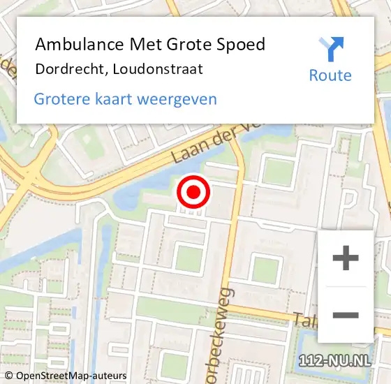 Locatie op kaart van de 112 melding: Ambulance Met Grote Spoed Naar Dordrecht, Loudonstraat op 4 februari 2024 15:26