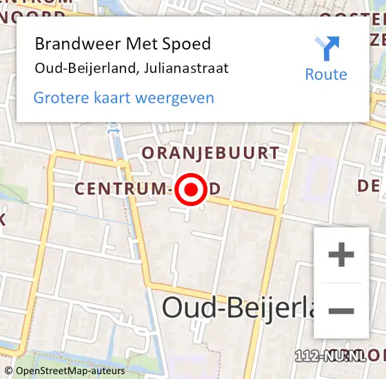 Locatie op kaart van de 112 melding: Brandweer Met Spoed Naar Oud-Beijerland, Julianastraat op 4 februari 2024 16:05