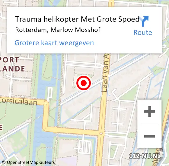 Locatie op kaart van de 112 melding: Trauma helikopter Met Grote Spoed Naar Rotterdam, Marlow Mosshof op 4 februari 2024 16:49