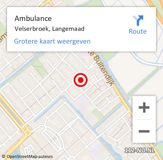 Locatie op kaart van de 112 melding: Ambulance Velserbroek, Langemaad op 4 februari 2024 17:42