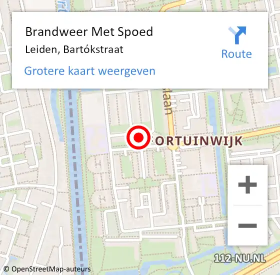 Locatie op kaart van de 112 melding: Brandweer Met Spoed Naar Leiden, Bartókstraat op 4 februari 2024 17:57