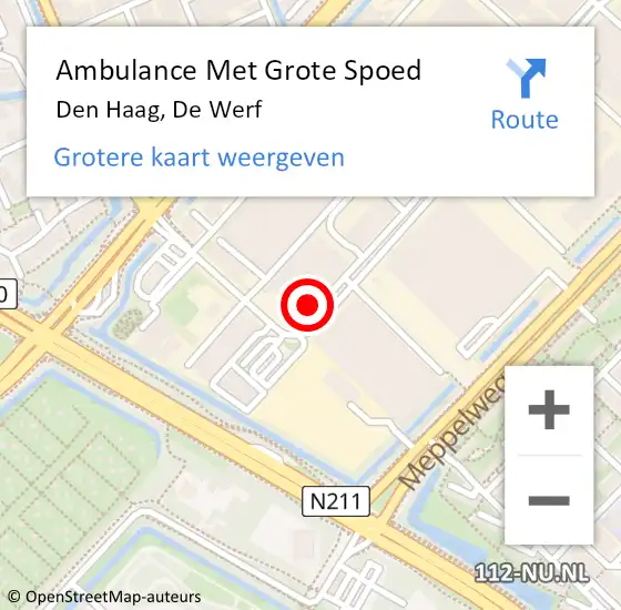 Locatie op kaart van de 112 melding: Ambulance Met Grote Spoed Naar Den Haag, De Werf op 4 februari 2024 18:12