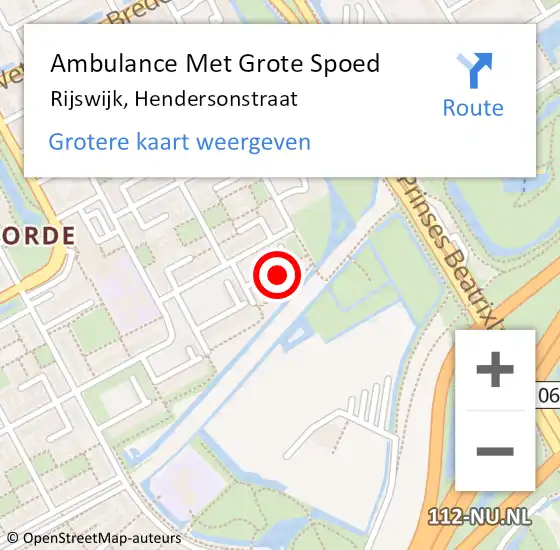 Locatie op kaart van de 112 melding: Ambulance Met Grote Spoed Naar Rijswijk, Hendersonstraat op 4 februari 2024 18:30