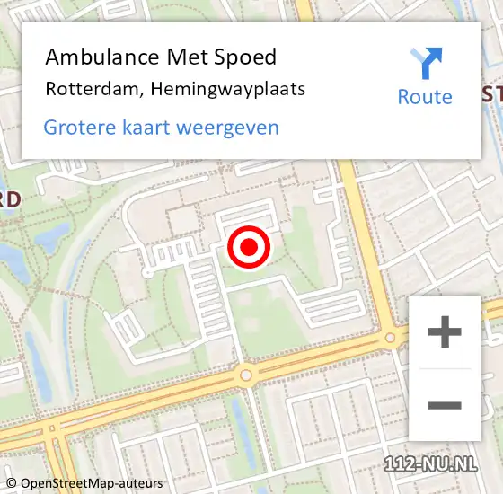 Locatie op kaart van de 112 melding: Ambulance Met Spoed Naar Rotterdam, Hemingwayplaats op 4 februari 2024 18:44