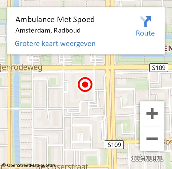 Locatie op kaart van de 112 melding: Ambulance Met Spoed Naar Amsterdam, Radboud op 4 februari 2024 19:05