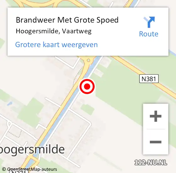 Locatie op kaart van de 112 melding: Brandweer Met Grote Spoed Naar Hoogersmilde, Vaartweg op 4 februari 2024 19:08