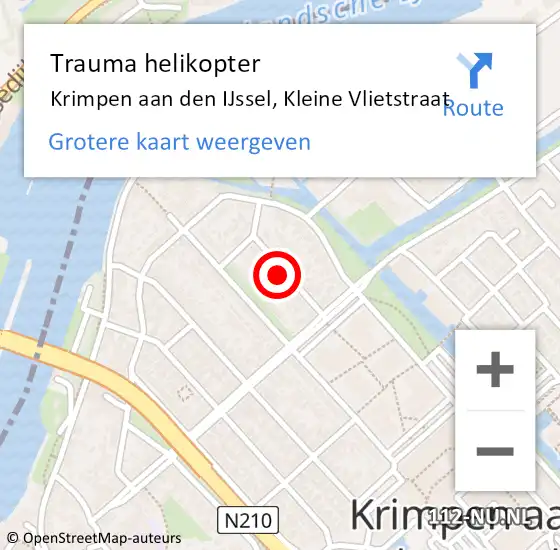 Locatie op kaart van de 112 melding: Trauma helikopter Krimpen aan den IJssel, Kleine Vlietstraat op 4 februari 2024 19:08