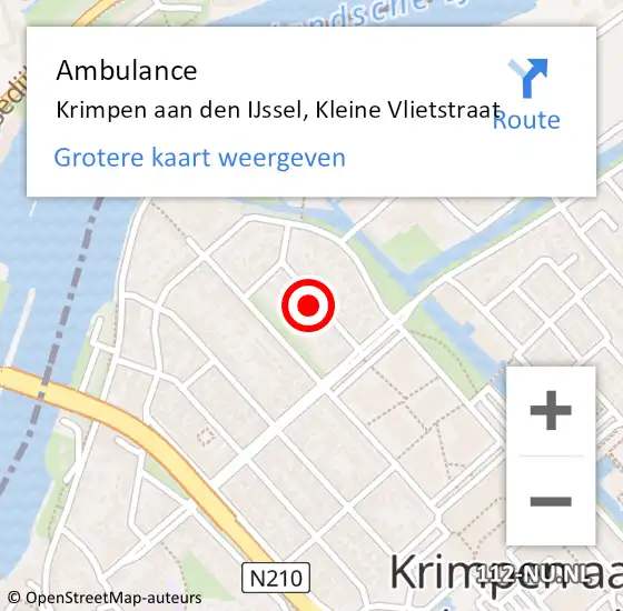 Locatie op kaart van de 112 melding: Ambulance Krimpen aan den IJssel, Kleine Vlietstraat op 4 februari 2024 19:09